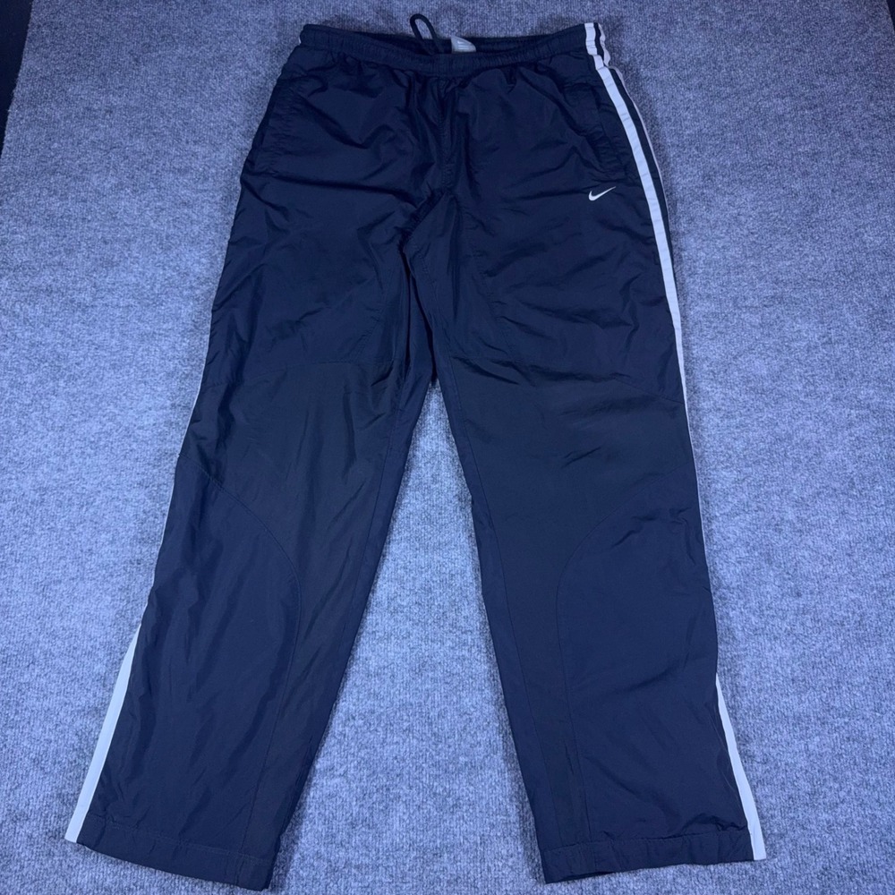 VTG Nike Mens Track Pants Navy White Stripe Mesh Windbreaker Baggy Y2K Medium